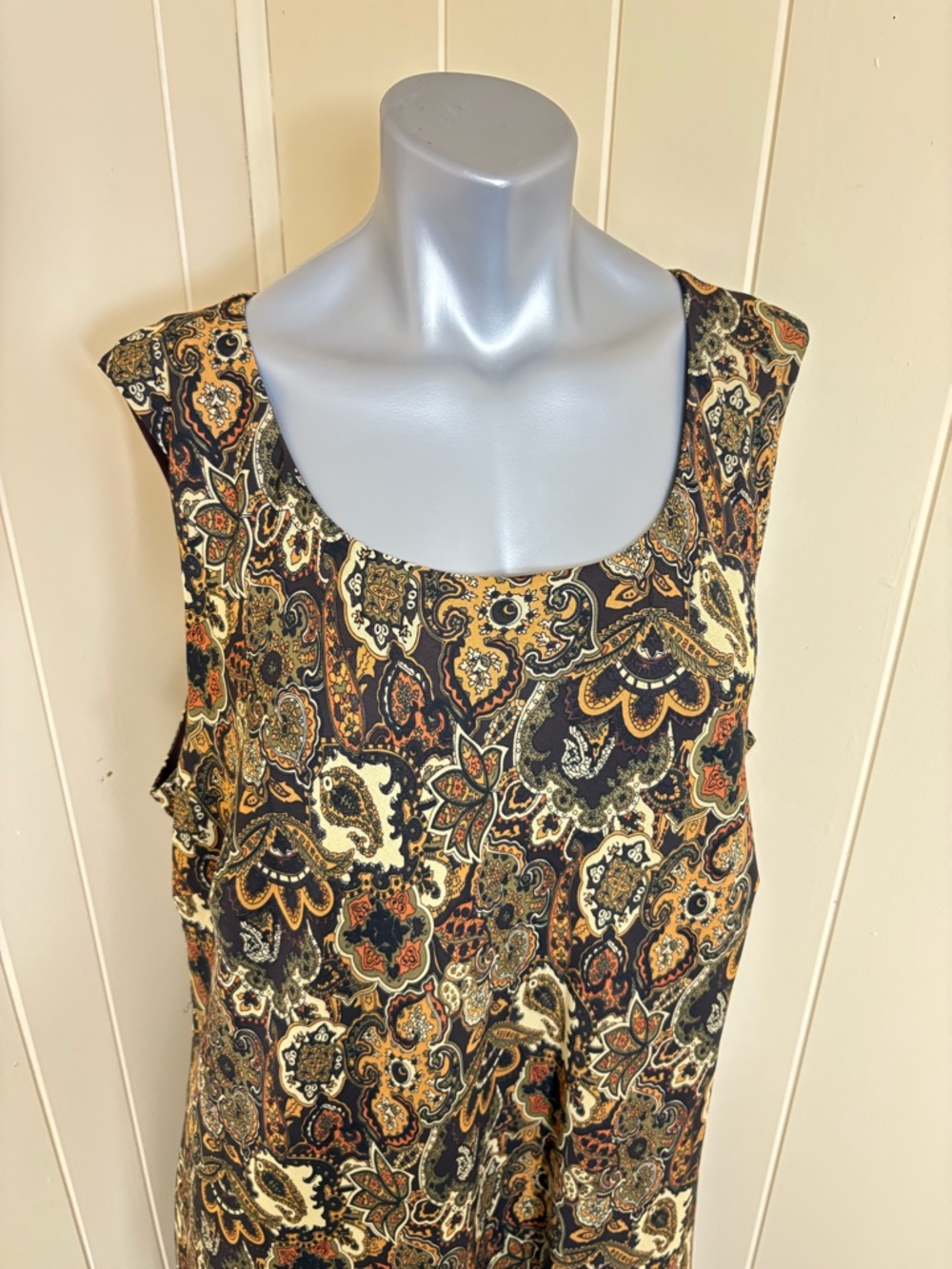 Studio I Floral Paisley chiffon Sleeveless Maxi Dress Green Brown Lined Size 22W - Picture 4 of 11